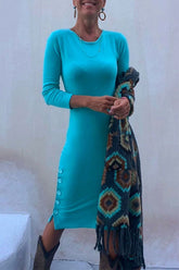 Vestidos acogedores Meridress con cuello redondo, manga larga y botones