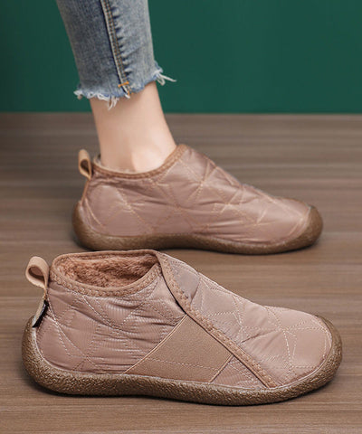 Bequeme, weiche Ballerinas, khakifarben, Baumwollstoff, flauschiges Wollfutter  Bequeme, weiche Ballerinas, khakifarben, Baumwollstoff, flauschiges Wollfutter