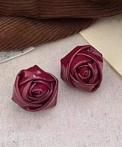 Handmade Red PU Rose Stud Earrings Handmade Red PU Rose Stud Earrings