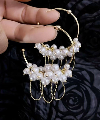 Original Design Gold Copper Alloy Pearl Tassel Hoop Earrings Original Design Gold Copper Alloy Pearl Tassel Hoop Earrings