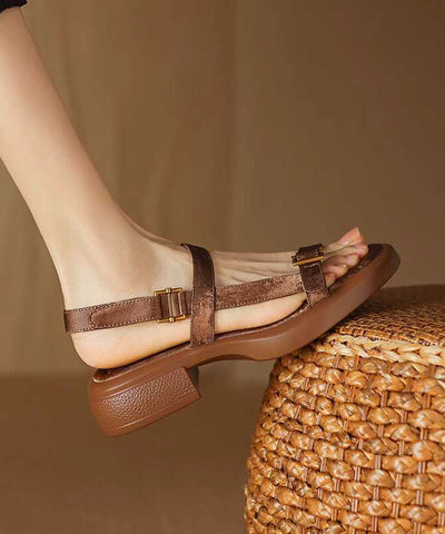 Apricot Chunky Cowhide Leather Casual Splicing Sandals Apricot Chunky Cowhide Leather Casual Splicing Sandals