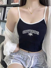 Tops cortos con sujetador acolchado para mujer, tops cortos lisos con cuello redondo, tops con estampado de letras de verano 2024, camisola de espagueti