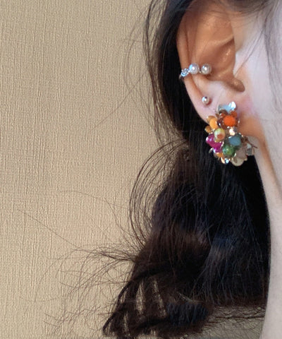 New Rainbow Sterling Silver Crystal Floral Stud Earrings New Rainbow Sterling Silver Crystal Floral Stud Earrings
