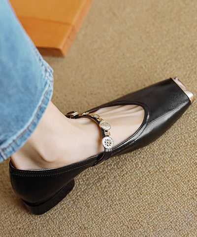 Gold Splicing Stylish Flat Shoes Square Toe Buckle Strap Gold Splicing Stylish Flat Shoes Square Toe Buckle Strap