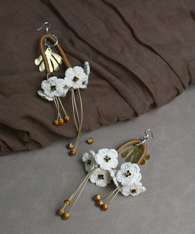 Original White Sterling Silver Handmade Weaving Floral Tassel Drop Earrings Original White Sterling Silver Handmade Weaving Floral Tassel Drop Earrings