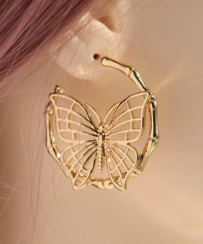 Pendientes de aro con diseño de mariposa hueca y sobredorado en plata de ley y oro de moda  Pendientes de aro con diseño de mariposa hueca y sobredorado en plata de ley y oro de moda