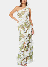 Kunst Grün Bestickt Blumen Rüschen Lange Kleider Ärmellose