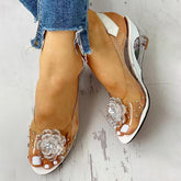Sandalias con tiras traseras y flores con diamantes de imitación