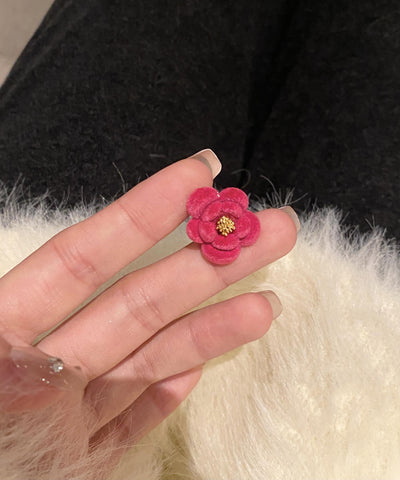 Original Design Red Alloy Flocking Camellia Flower Stud Earrings Original Design Red Alloy Flocking Camellia Flower Stud Earrings