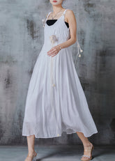 Kunst Weiß Floral Wrinkled Baumwolle Urlaub Kleider Sommer