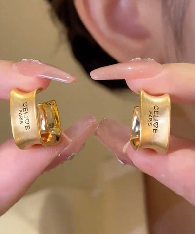 Loose Gold Sterling Silver Overgild Graphic Geometry Hoop Earrings Loose Gold Sterling Silver Overgild Graphic Geometry Hoop Earrings