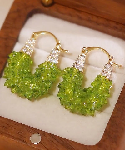 Original Design Green Copper Alloy Zircon Crystal Hoop Earrings Original Design Green Copper Alloy Zircon Crystal Hoop Earrings