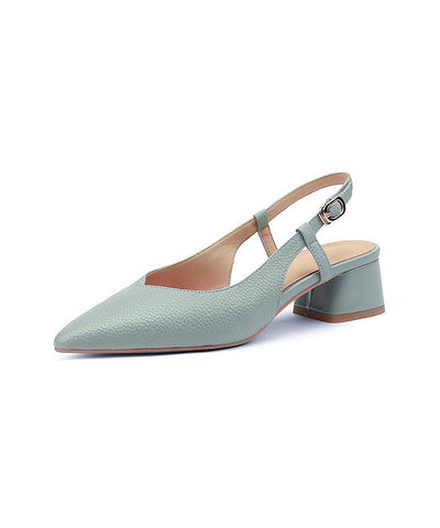 Blue Chunky Cowhide Leather Comfy Splicing Sandals Pointed Toe Blue Chunky Cowhide Leather Comfy Splicing Sandals Pointed Toe