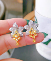 DIY Colorblock Alloy Zircon Crystal Floral Stud Earrings