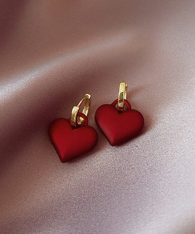 Original Design Red Sterling Silver Alloy Dull Polish Love Hoop Earrings Original Design Red Sterling Silver Alloy Dull Polish Love Hoop Earrings