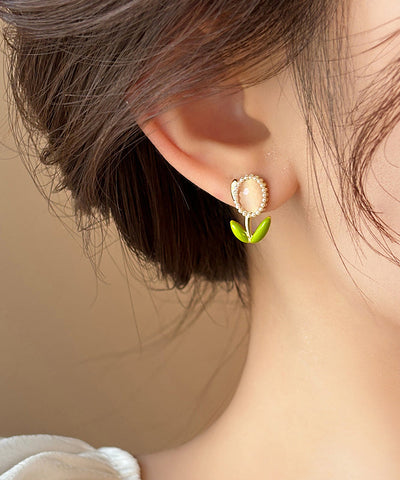 Original Design Pink Sterling Silver Alloy Tulip Stud Earrings Original Design Pink Sterling Silver Alloy Tulip Stud Earrings