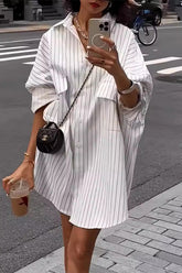 Lässige Blusen mit Streifenmuster, Tasche und Umlegekragen