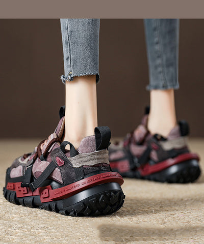 New Red Suede Platform Flat Sport Shoes Splicing Lace Up New Red Suede Platform Flat Sport Shoes Splicing Lace Up