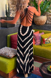 Vestido largo cruzado con espalda descubierta y efecto tie dye