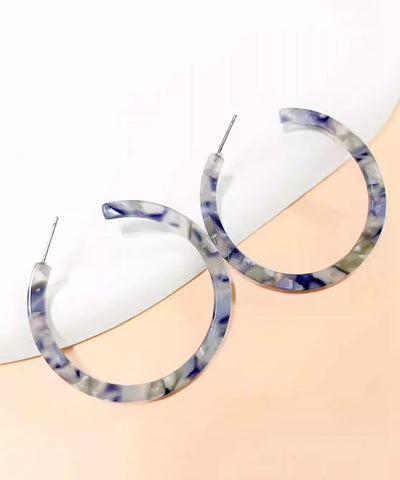 Oversize Blue Print C Type Geometry Hoop Earrings Oversize Blue Print C Type Geometry Hoop Earrings