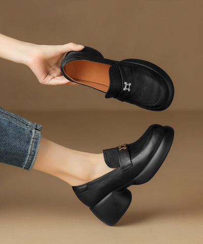 Black Chunky Sheepskin Chic Splicing Loafer Shoes Black Chunky Sheepskin Chic Splicing Loafer Shoes