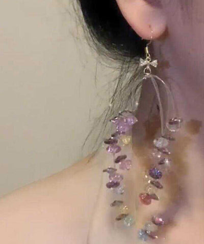 Handmade Rainbow Alloy Zircon Crystal Beading Hoop Earrings Handmade Rainbow Alloy Zircon Crystal Beading Hoop Earrings