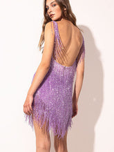 Glitzer Partykleid Fransen Offener Rücken Sexy Geburtstagsparty Coachella Minikleider