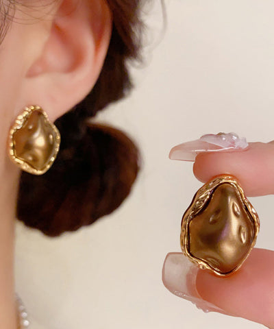 Modern Coffee Copper Overgild Asymmetrical Stud Earrings Modern Coffee Copper Overgild Asymmetrical Stud Earrings