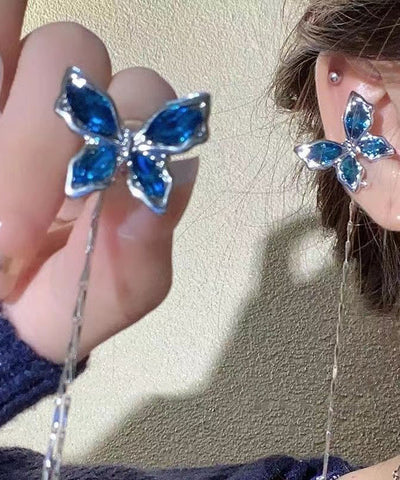 Skinny Blue Copper Zircon Butterfly Tassel Drop Earrings Skinny Blue Copper Zircon Butterfly Tassel Drop Earrings