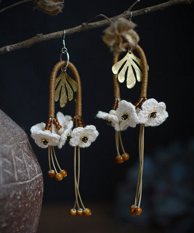 Original White Sterling Silver Handmade Weaving Floral Tassel Drop Earrings Original White Sterling Silver Handmade Weaving Floral Tassel Drop Earrings