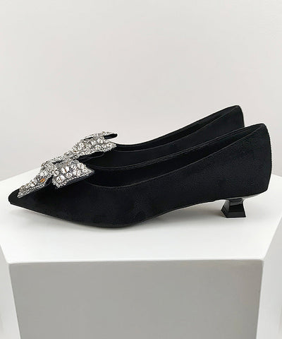Stylish Black Suede Splicing Zircon Bow Kitten Shoes Stylish Black Suede Splicing Zircon Bow Kitten Shoes