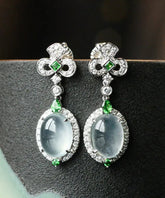 Elegantes pendientes de jade y circonita en plata de ley verde
