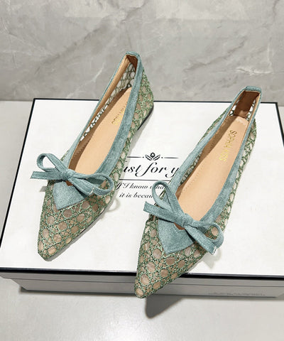 Green Flat Feet Shoes Breathable Mesh Comfy Splicing Bow Green Flat Feet Shoes Breathable Mesh Comfy Splicing Bow