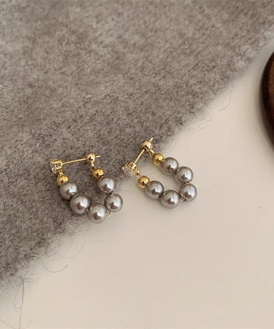 Fine Grey Copper Alloy Pearl Beading Hoop Earrings Fine Grey Copper Alloy Pearl Beading Hoop Earrings