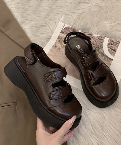 Casual Brown Faux Leather Sandals Splicing Hollow Out Sandals Casual Brown Faux Leather Sandals Splicing Hollow Out Sandals
