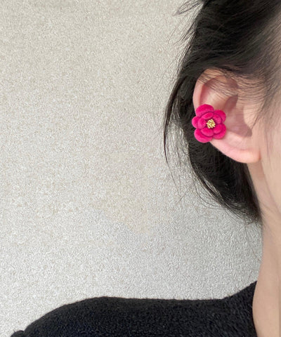 Original Design Red Alloy Flocking Camellia Flower Stud Earrings Original Design Red Alloy Flocking Camellia Flower Stud Earrings