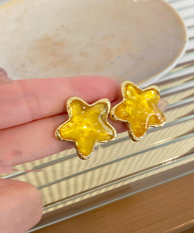 New Yellow Alloy Resin Star Stud Earrings New Yellow Alloy Resin Star Stud Earrings