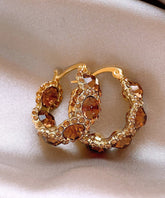 Pendientes de aro con circonitas y cristales de aleación de plata esterlina Art Coffee