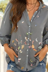 Lässiges Oberteil mit V-Ausschnitt und Kordelzug