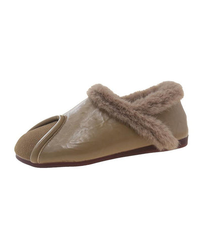 Casual Khaki Comfy Splicing Flat Feet Shoes Fuzzy Wool Lined Casual Khaki Comfy Splicing Flat Feet Shoes Fuzzy Wool Lined