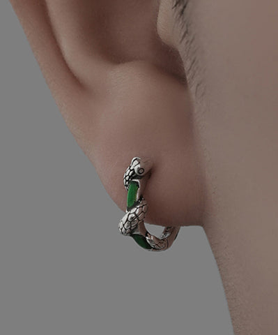 Fine Green Sterling Silver Jade Snake Hoop Earrings Fine Green Sterling Silver Jade Snake Hoop Earrings