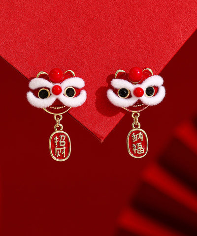 New Red Copper 14K Gold 14K Gold Lion Dance Drop Earrings New Red Copper 14K Gold 14K Gold Lion Dance Drop Earrings