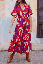 College-Kleider mit Blumenmuster, Bandage, Schlitz, V-Ausschnitt, A-Linie (3 Farben)