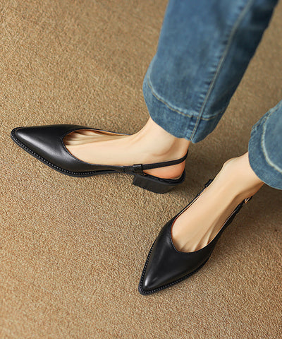 Chic Chunky Sandals Brown Cowhide Leather Pointed Toe Chic Chunky Sandals Brown Cowhide Leather Pointed Toe