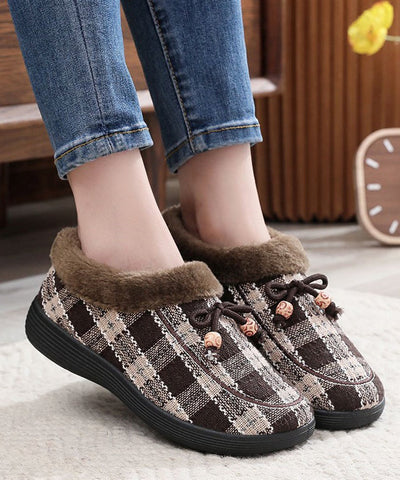 New Black Plaid Women Splicing Flats Fuzzy Wool Lined New Black Plaid Women Splicing Flats Fuzzy Wool Lined