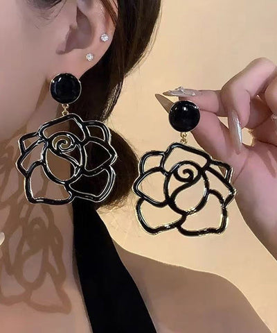 Oversize Red Alloy Resin Hollow Out Floral Drop Earrings Oversize Red Alloy Resin Hollow Out Floral Drop Earrings