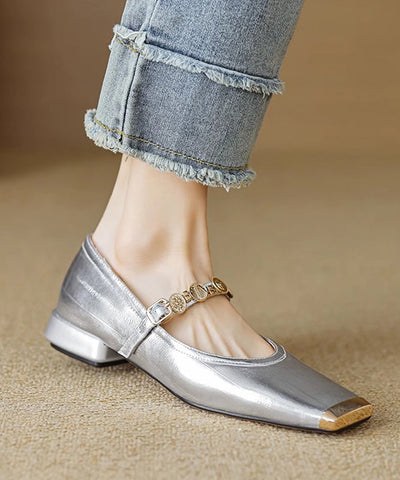 Gold Splicing Stylish Flat Shoes Square Toe Buckle Strap Gold Splicing Stylish Flat Shoes Square Toe Buckle Strap