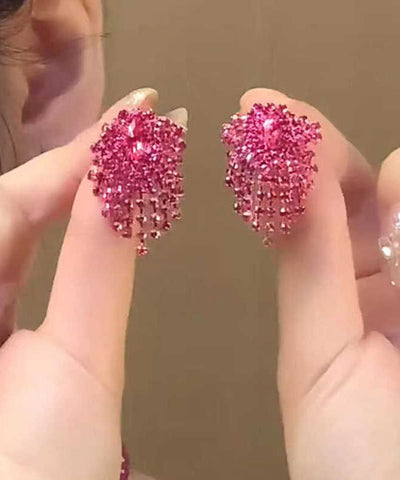 Novelty Purple Alloy Crystal Tassel Stud Earrings Novelty Purple Alloy Crystal Tassel Stud Earrings