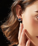 DIY Blue Copper Zircon Enamel Little Bird Stud Earrings