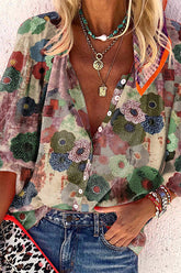 Floral Printed Bubble Sleeve Shirt Top